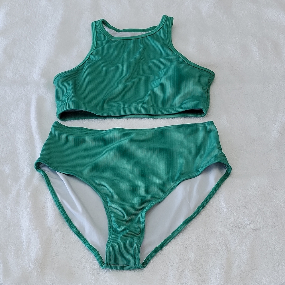 Herseas Women's 2 Piece High Waisted Ribbed Bikini Swimsuit In Small NWT